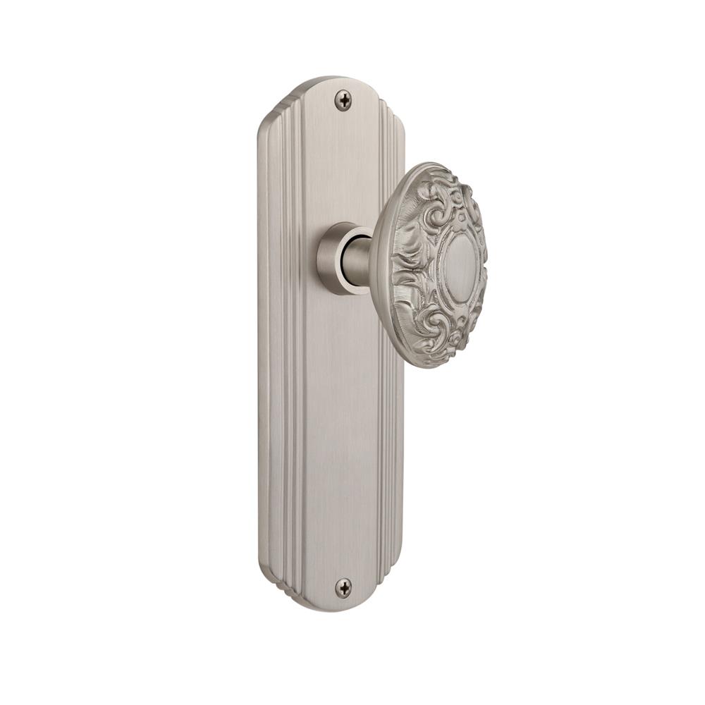 Nostalgic Warehouse DECVIC Complete Passage Set Without Keyhole Deco Plate with Victorian Knob in Satin Nickel